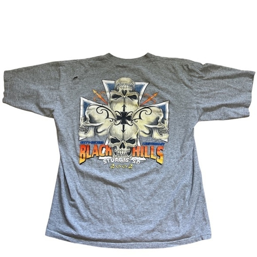 Vintage 2002 Sturgis Black Hills 62nd Anniversary Skulls Tee Gray L All Sport